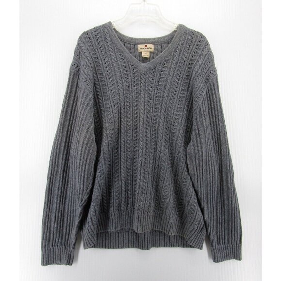 Woolrich Sweater XL Gray Pullover V-Neck Casual Breathable Knit Thick - Picture 1 of 10